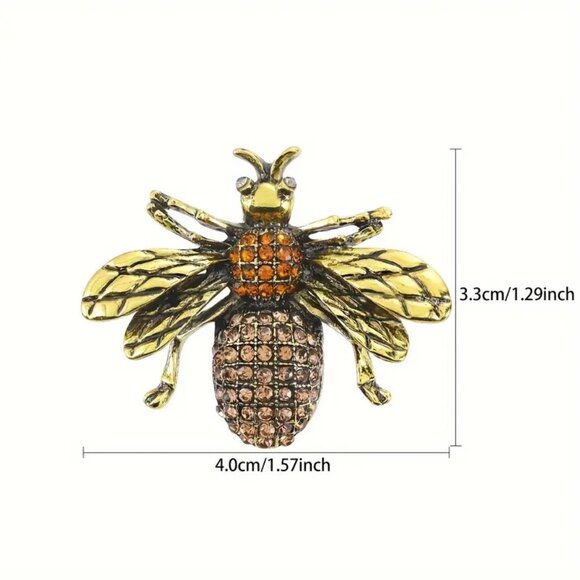 Bee Brooch Rhinestone Pin Stylish Hollywood Glam Bumble Insect Sparkly Trendy - Picture 6 of 6
